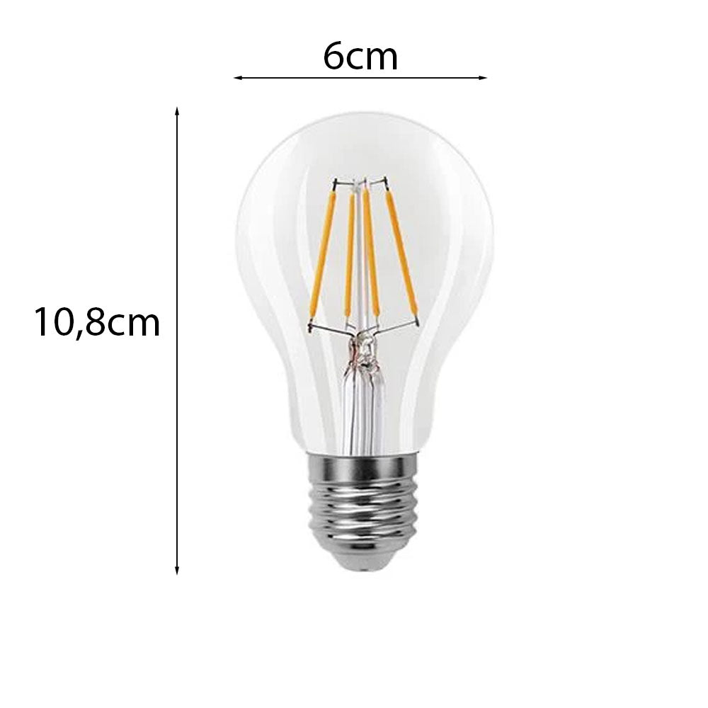 LED Filament lamp 6W | A60 | Helder | 3-step Dimbaar | E27 | 2700K - Warm wit | Afmetingen