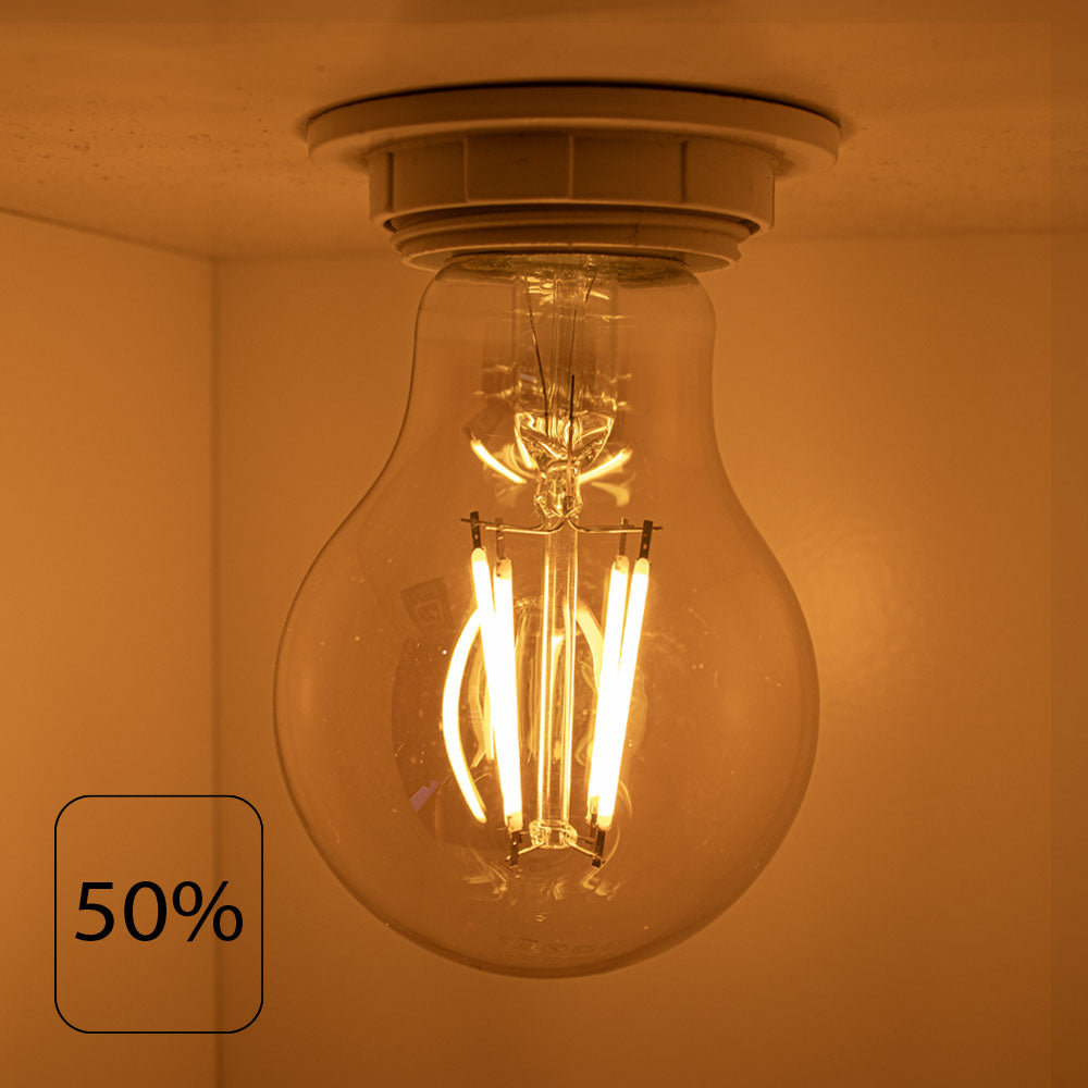 LED Filament lamp 6W | A60 | 3-step Dimbaar | E27 | 2700K - Warm wit | Afmetingen | 50%