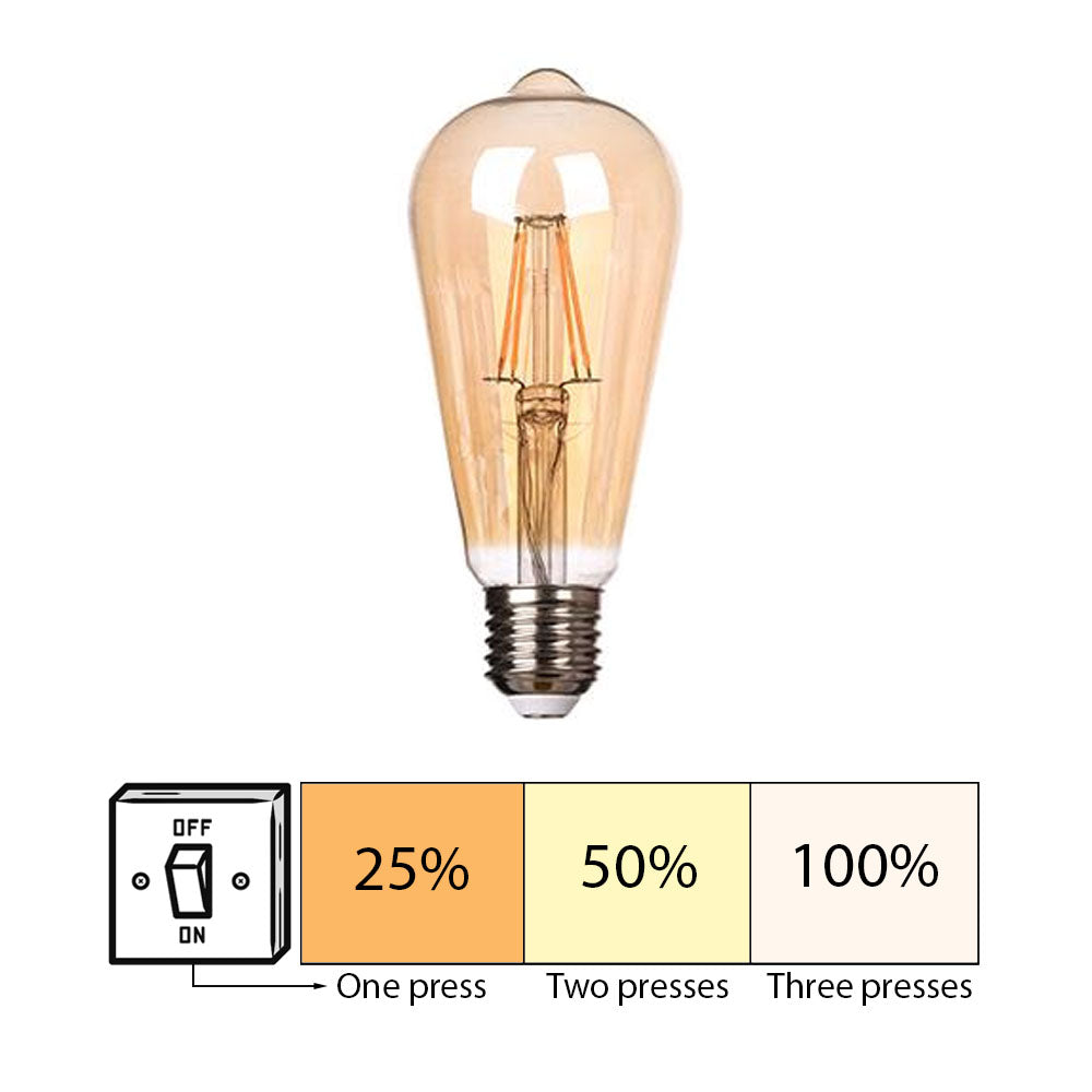 LED Filament lamp 6W | ST64 | 3-step Dimbaar | E27 | 2700K - Warm wit | 3 stap illustratie