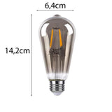 LED Smoked Filament lamp | 6W | ST64 | 3-step Dimbaar | E27 | 2700K - Warm wit | Afmetingen