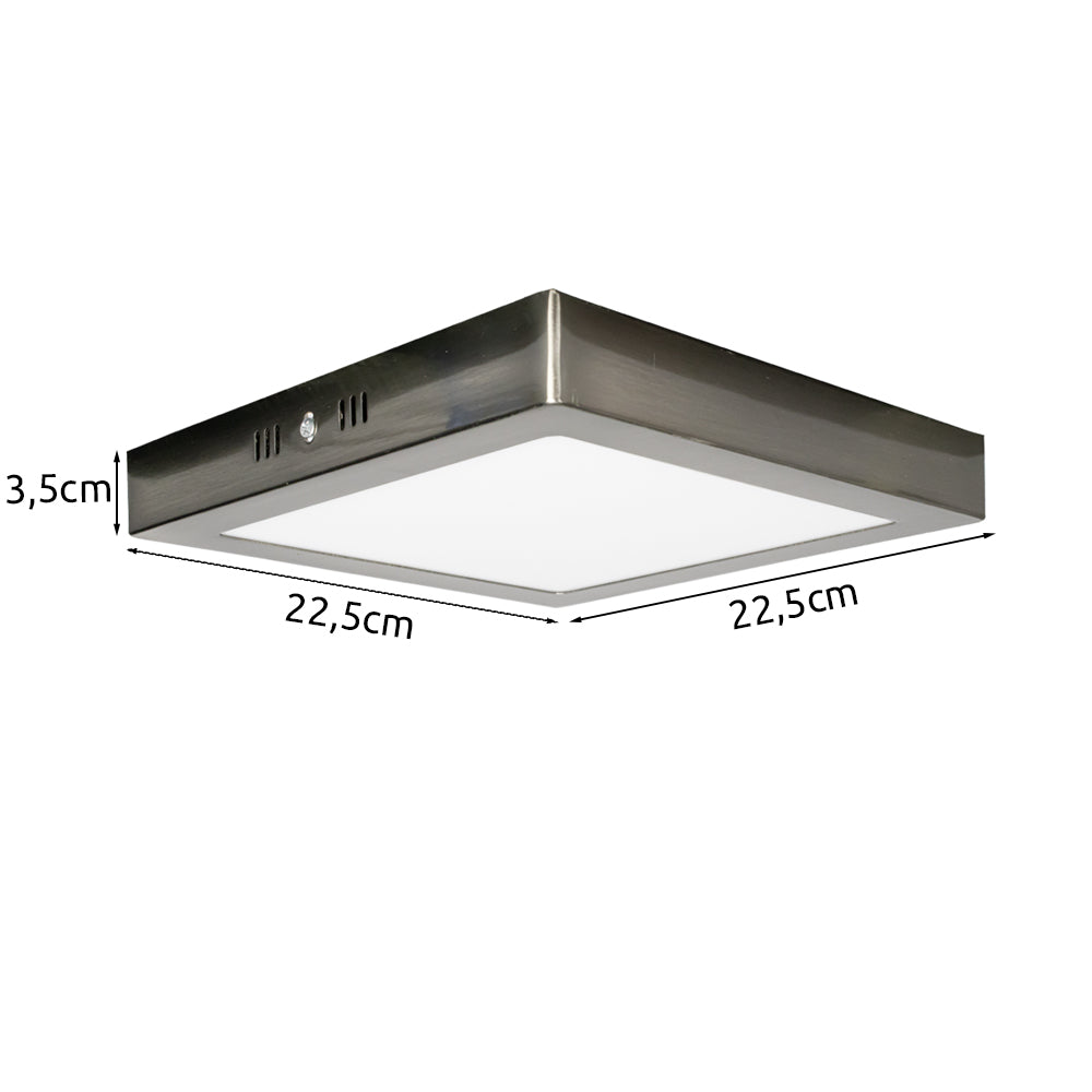 LED Plafondlamp vierkant | 18 watt | Mat chrome | IP20 | 4000K (naturel wit) - afmetingen