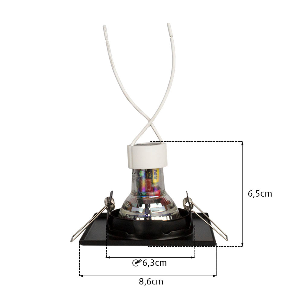 LED inbouwspot armatuur zwart vierkant voor gu10 spot dimbaar 220v - afmetingen