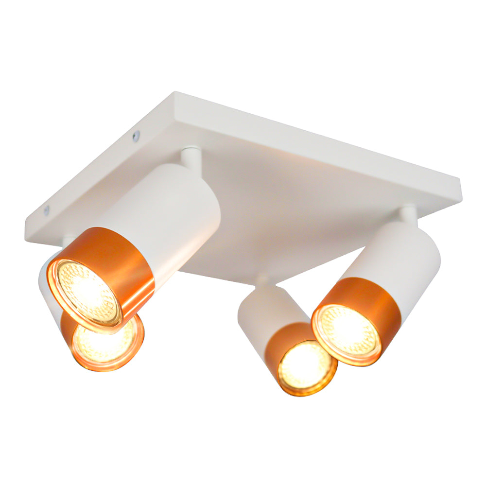 Opbouw plafond spot vier dubbel | Wit/goud | GU10 fitting - warm wit