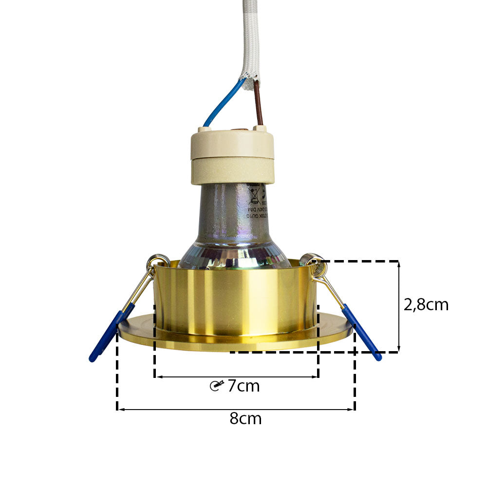 LED Inbouw Spot | Ø70mm | Rond | Goud | Met fitting | Afmetingen