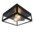 Plafondlamp metaal en glas | Waterbestendig | 2x E27 fitting | Zwart | Aan foto