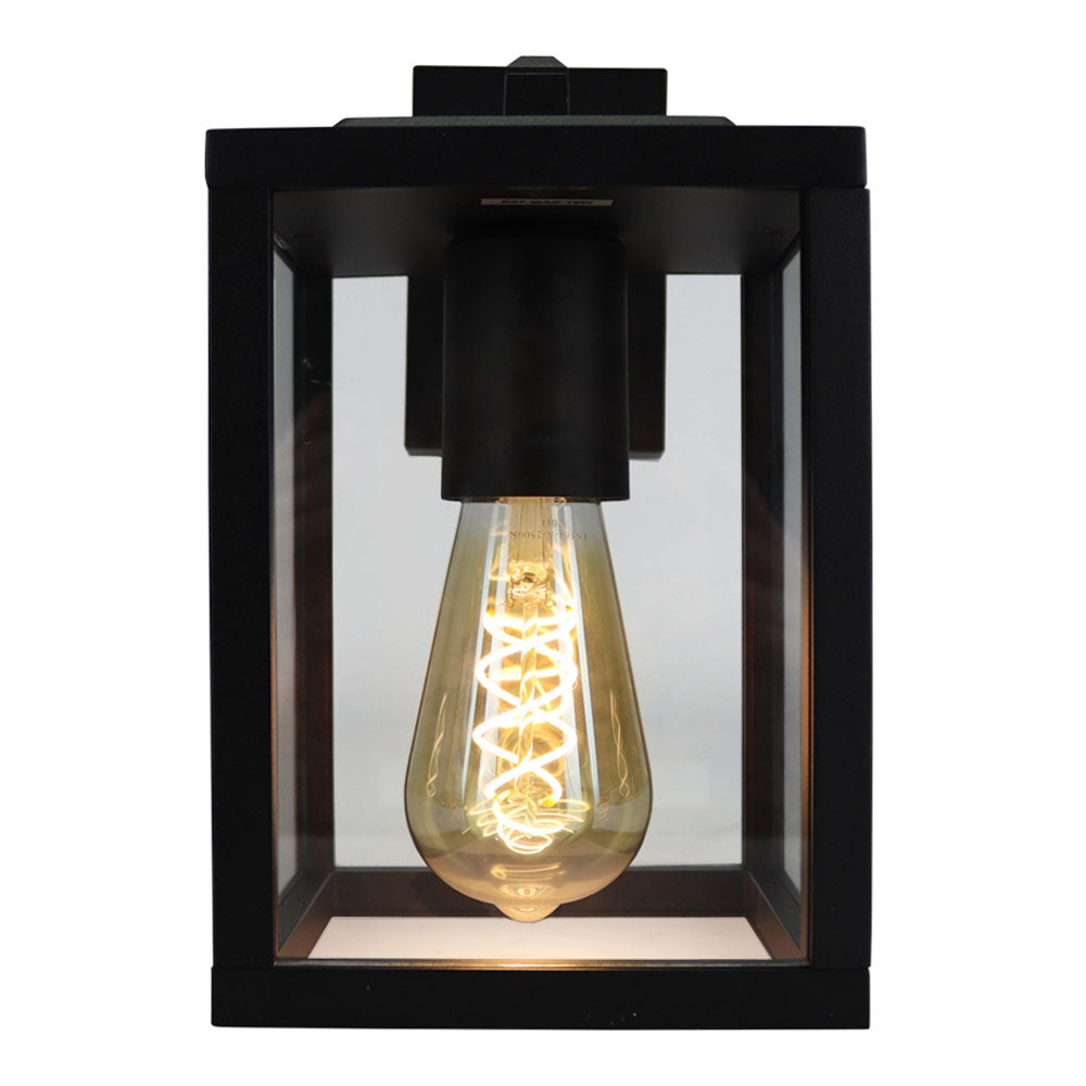 Wandlamp buiten metaal en glas | Modern | E27 fitting | Zwart | Aan foto