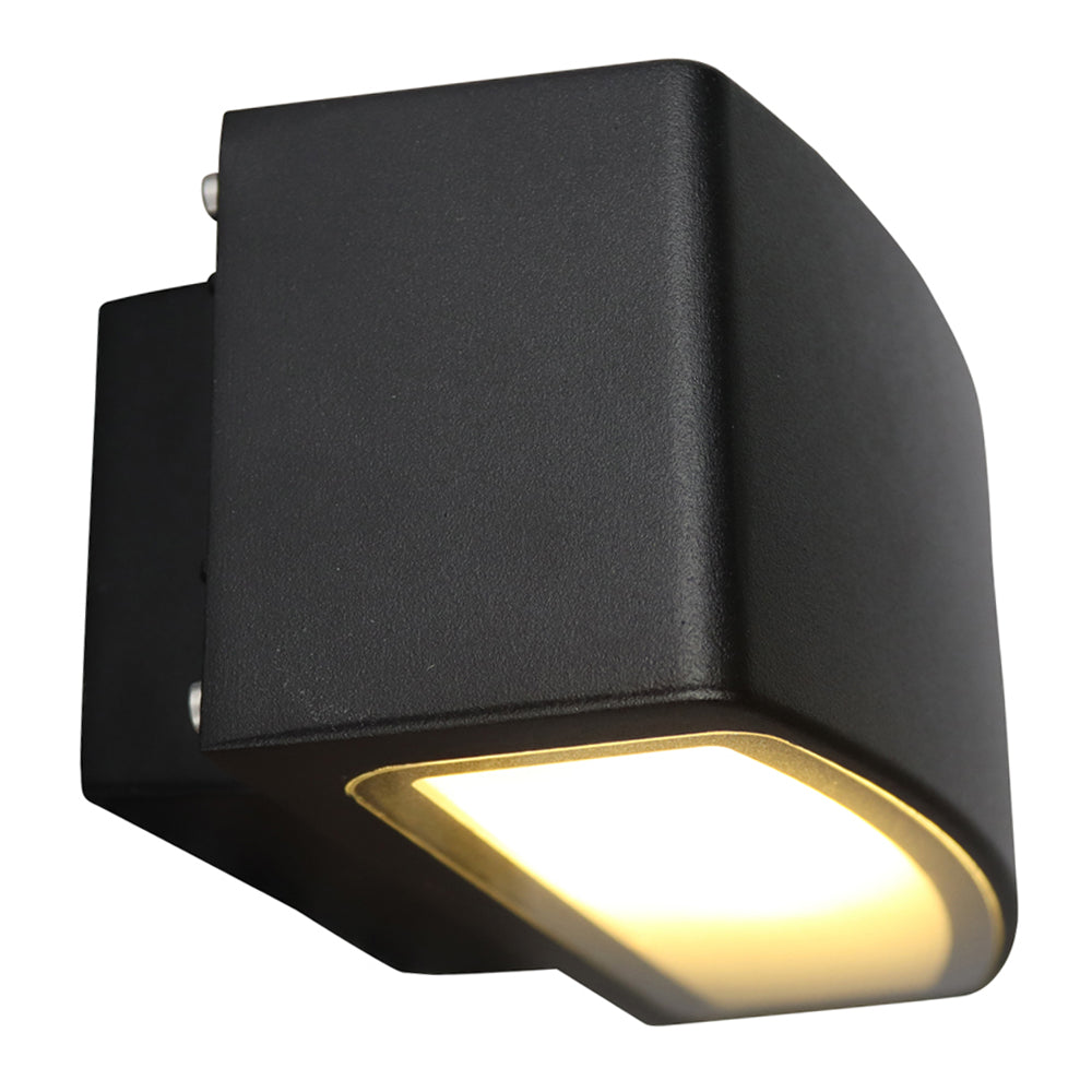 LED Cube Buiten Wandlamp E27 | IP55 | Zwart - zijaanzicht met warm licht