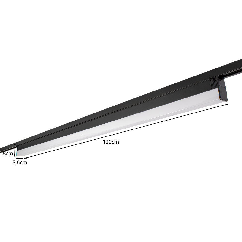 LED 1-fase railarmatuur zwart 120 cm 50 watt 400K - naturel wit - afmetingen