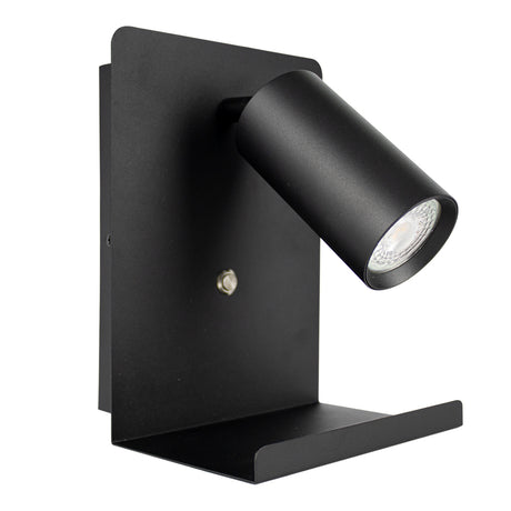 LED Wandlamp - Bedlamp met plateau | Incl. USB | Zwart | GU10 fitting - zijaanzicht met lamp uit