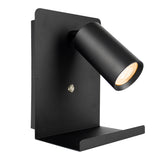 LED Wandlamp - Bedlamp met plateau | Incl. USB | Zwart | GU10 fitting - zijaanzicht met lamp aan