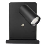 LED Wandlamp - Bedlamp met plateau | Incl. USB | Zwart | GU10 fitting - vooraanzicht lamp gekanteld