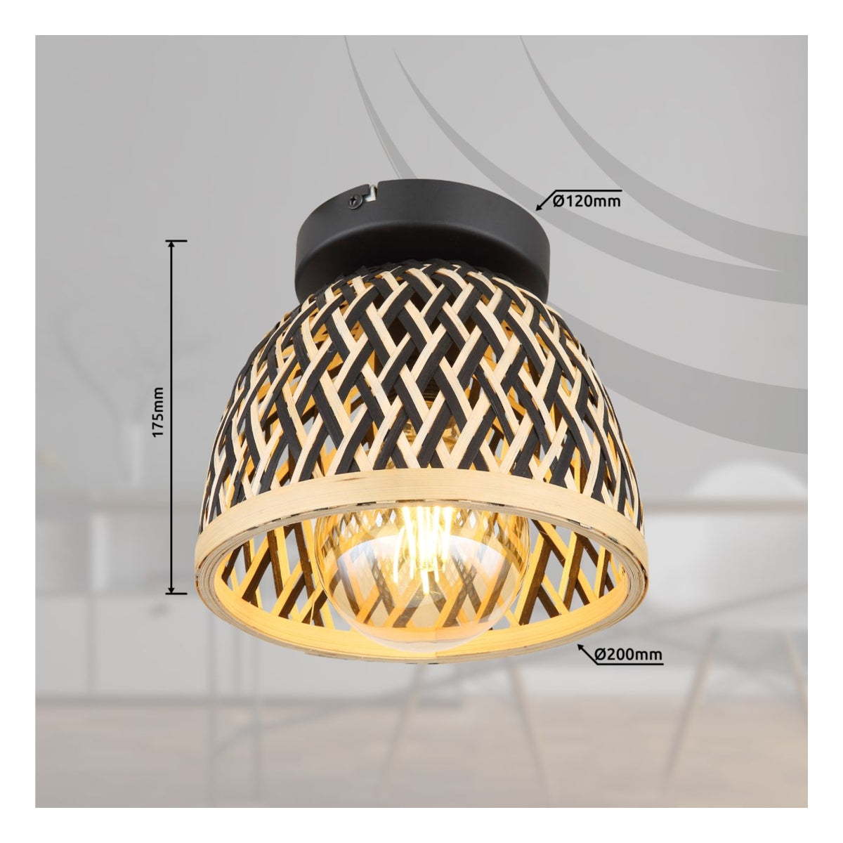 Plafondlamp COLLY ø20CM  E27 1-Lichts Bamboe / Zwart