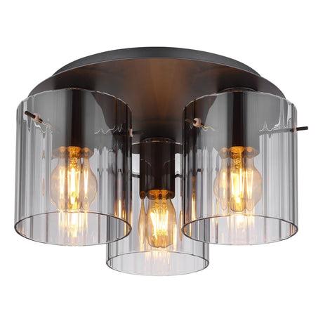 Plafondlamp TULIVAR ø37CM  E27 (Grote Fitting) Grijs 3-Lichts Smoked