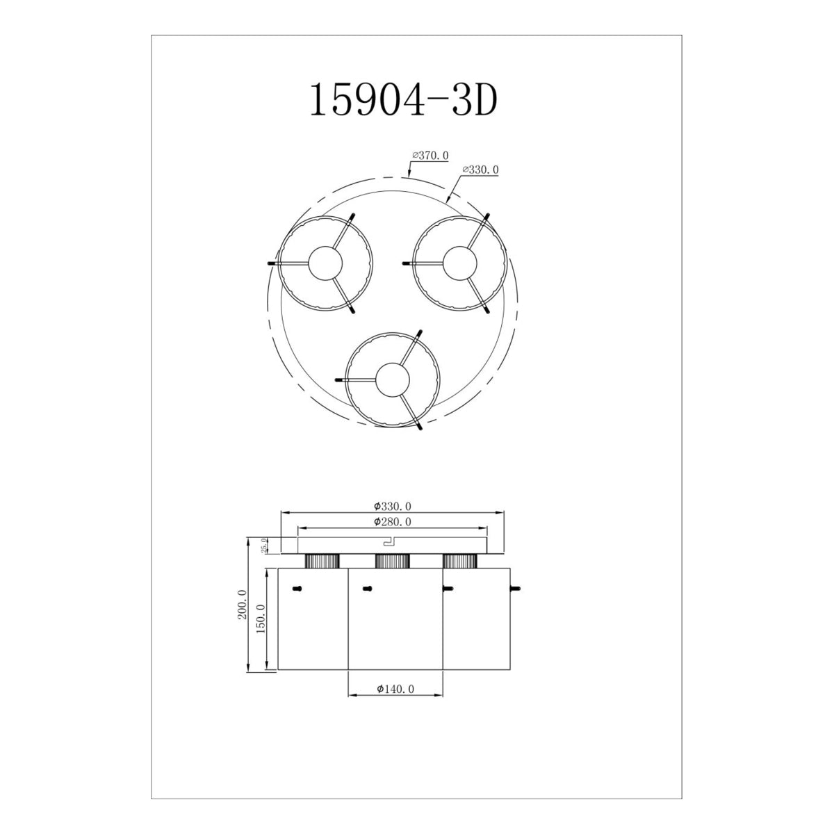 Plafondlamp TULIVAR ø37CM  E27 (Grote Fitting) Grijs 3-Lichts Smoked