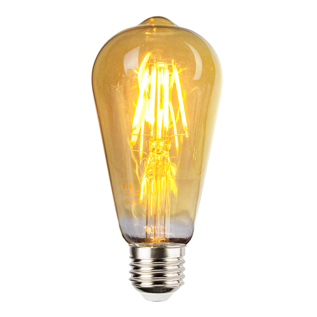 LED Filament lamp amber | 64mm | 6 Watt | 2200K - Extra warm - vooraanzicht lamp aan