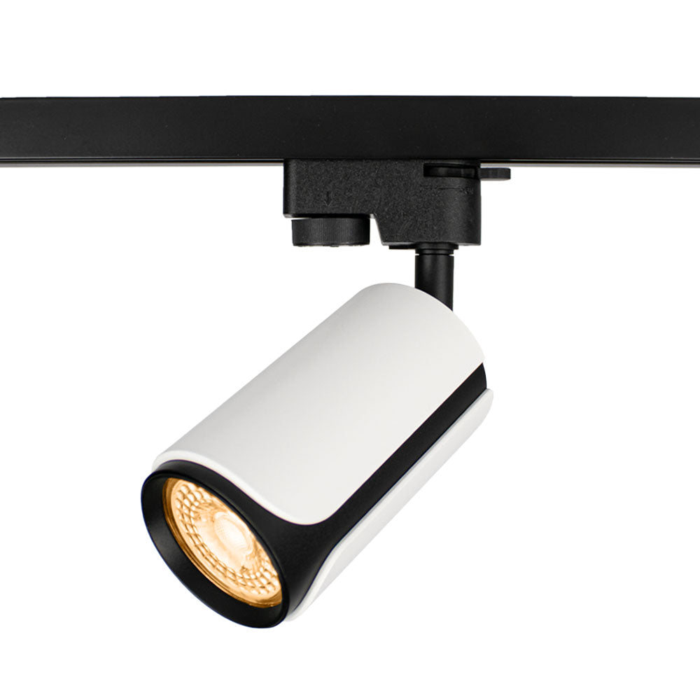 LED 1-fase railspot rond | Kantelbaar | Zwart / Wit | GU10 fitting | Aan foto