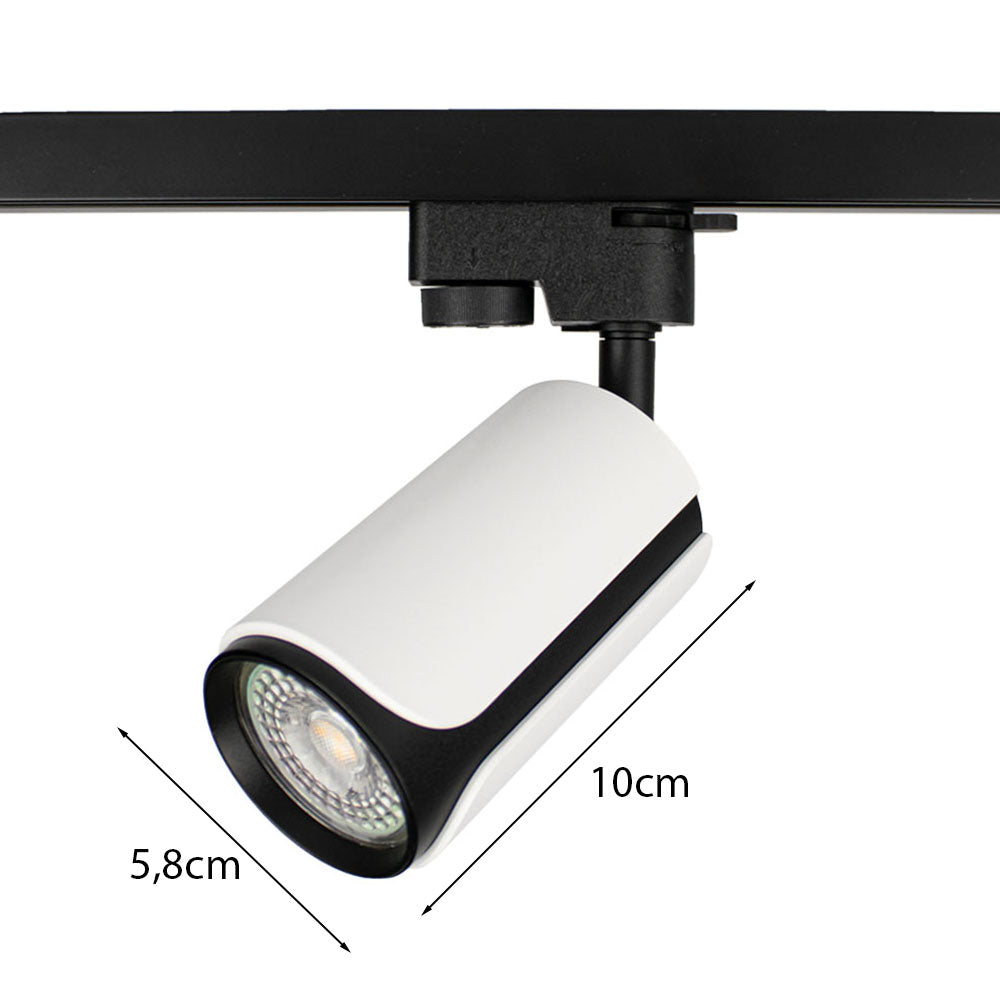 LED 1-fase railspot rond | Kantelbaar | Zwart / Wit | GU10 fitting | Afmetingen