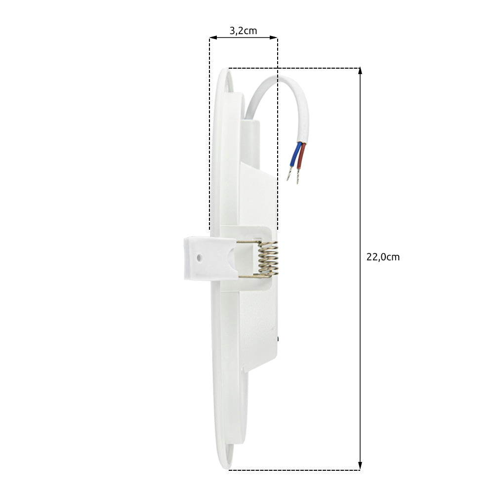 LED inbouw downlight rond - 18W - Ø210mm - CCT - 3 lichtkleuren-achteraanzicht - met afmetingen