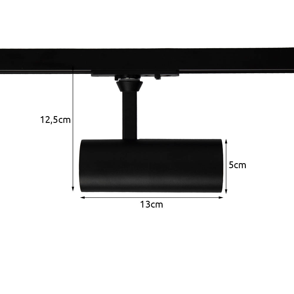 LED 1-fase Railspot - Dimbaar - 10W - 2700K - Zwart - vooraanzicht - met afmetingen