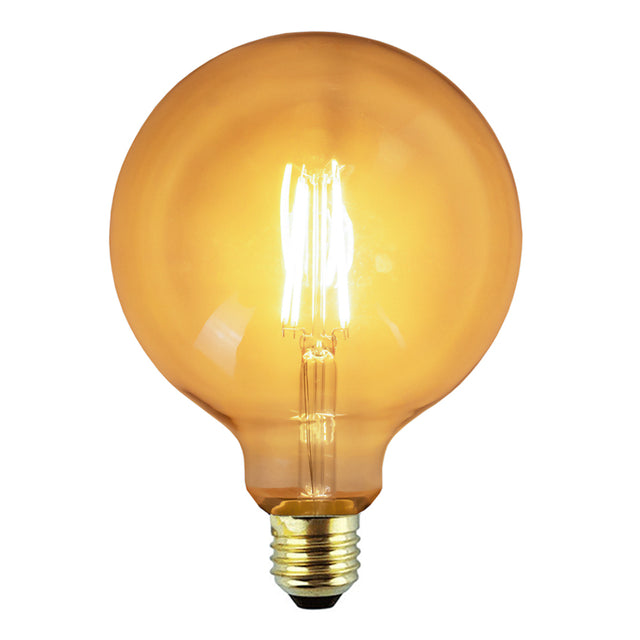 LED Filament Globe lamp-dimbaar-6W-Amber-E27 - 2700K-vooraanzicht - lamp aan