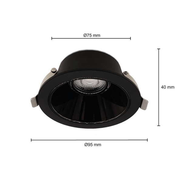 LED DOWNLIGHT | KERBER | CCT-SWITCH | Ø75MM | 7W | ZWART | Afmetingen