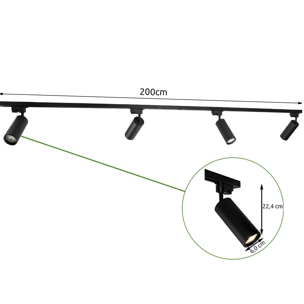 LED 1-Phasen-Schienen | Schwarz | 2 Meter | Inklusive 4 Schienenspots