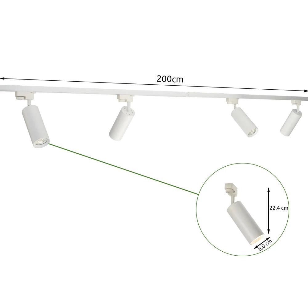 LED 1-Phasen-Schienen | Weiß | 2 Meter | Inklusive 4 Schienenspots