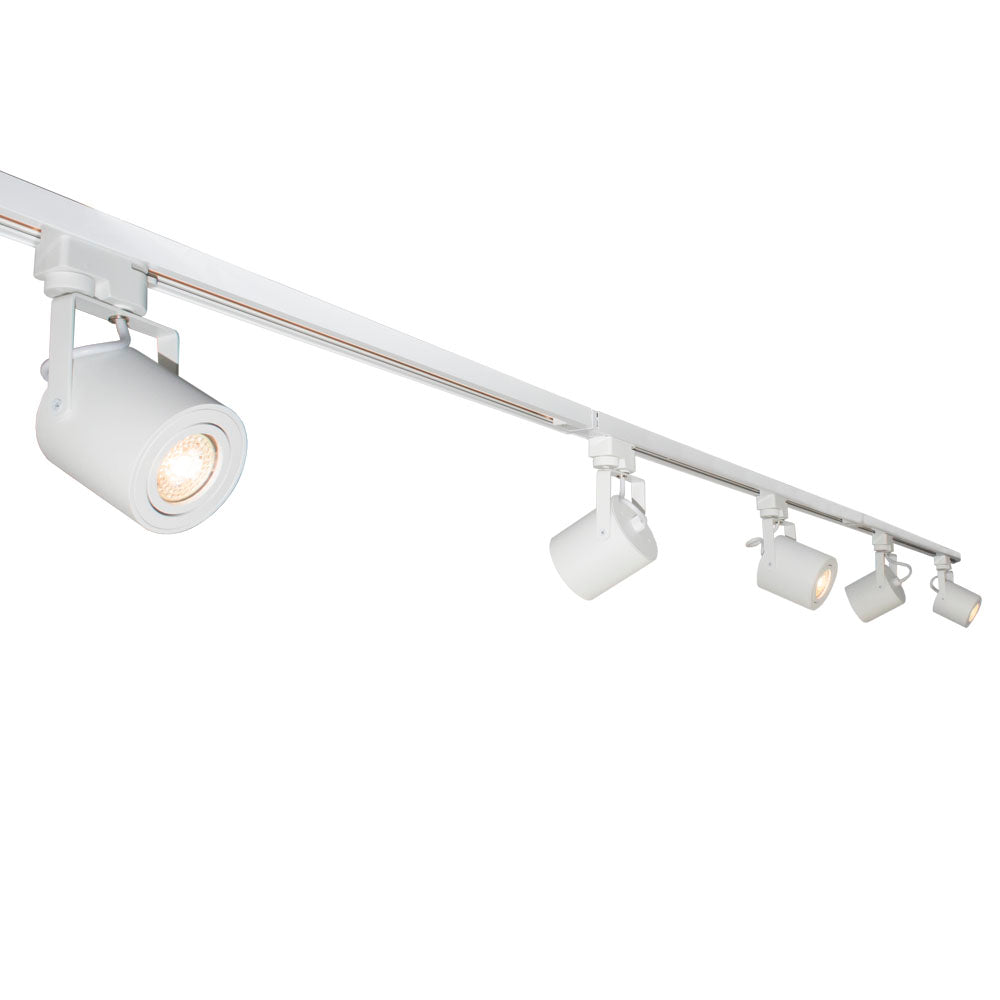 LED 1-fase Rails - Wit - 3 meter - Inclusief 5 railspots - vooraanzicht - lamp aan - close up