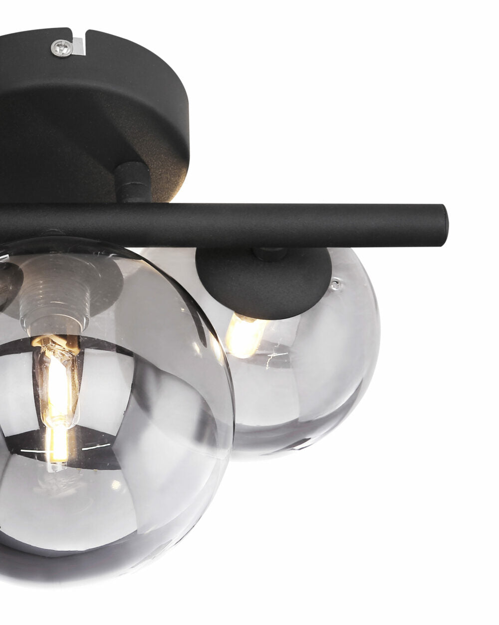 plafondlamp met 3 glazen bollen met G9 fitting smoked - close up