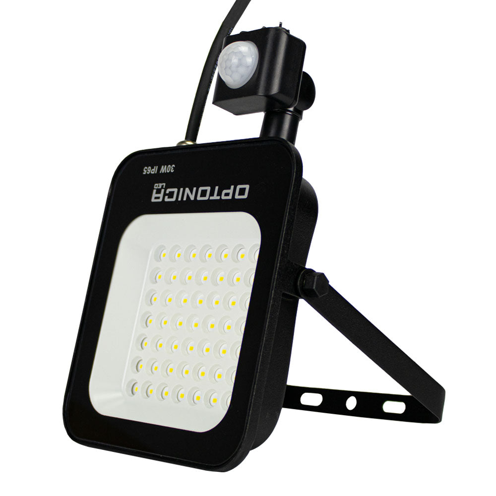 LED Bouwlamp - Schijnwerper met sensor | Basic serie | 30 Watt | Zwart| Voorkant