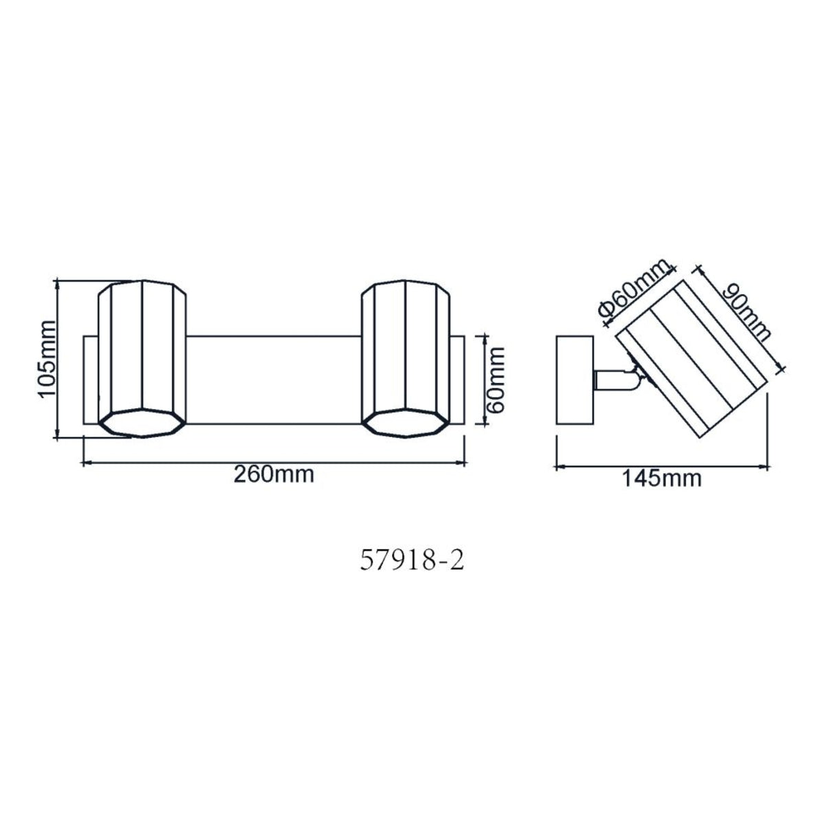 Aufbaustrahler JAMES 2-flammig GU10 39cm