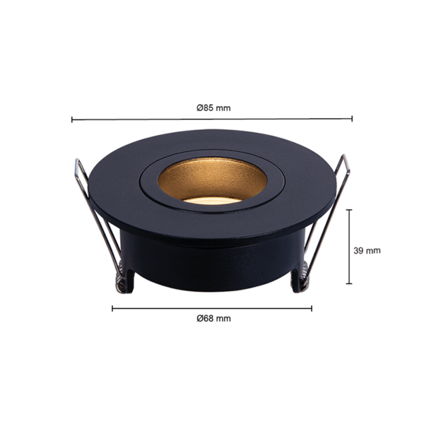 Zwarte spot armatuur Ø68mm| Enkel | Rond | MR16 | Afmetingen