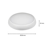 Plafondlamp | Neso | Met Noodunit | IP54 | 13W | CCT-Switch | Boven perspectiefPlafondlamp | Neso | Met Noodunit | IP54 | 13W | CCT-Switch | Boven Afmetingen