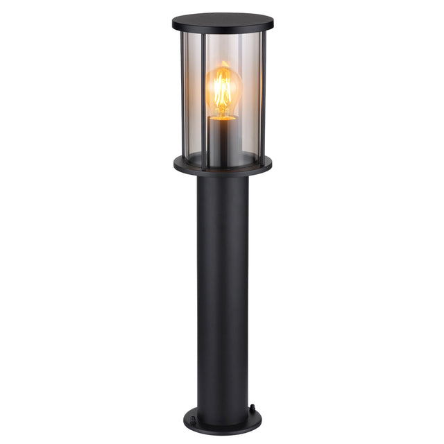 LED moderne staande buitenlamp metaal en glas e27 fitting - vooraanzicht lamp aan