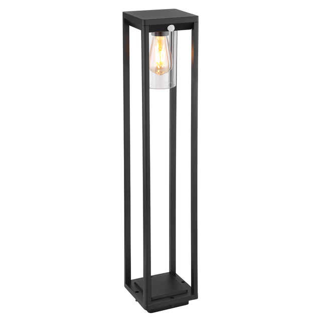 LED vierkante buitenstaander 80cm E27 fitting - sensor - zijaanzicht lamp aan