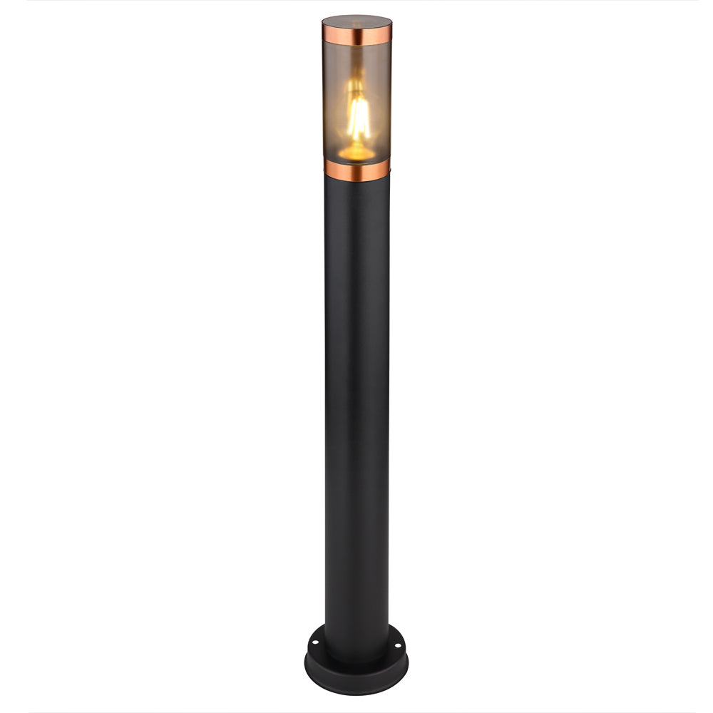 Moderne staande buitenlamp zwart koper - 80cm - vooraanzicht lamp aan