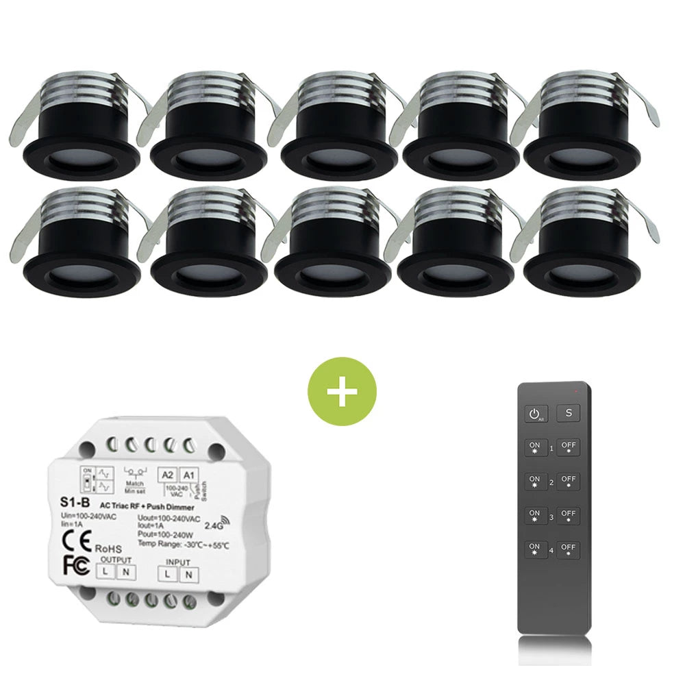 Bündel | LED-Veranda-Einbaustrahler | Ø31mm | 1,5W | Dimmbar – Schwarz | 10 Stück