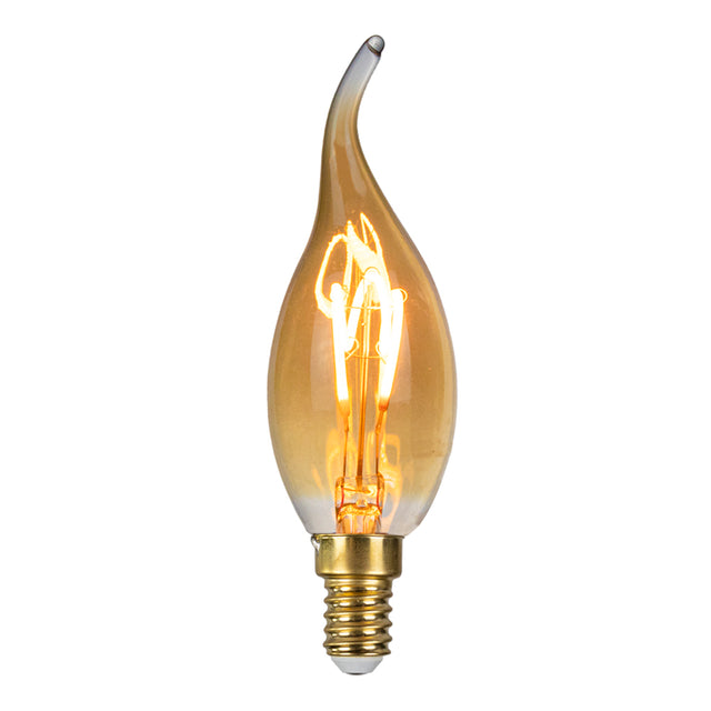 LED Spiraal kaarslamp tip | amber | 4W | dimbaar | E14 | 2200K - Extra warm - vooraanzicht lamp aan