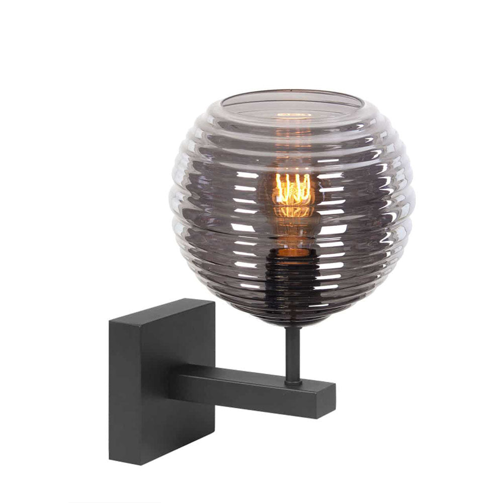 LED wandlamp zwart E27 fitting dimbaar - met grijze lampenkap