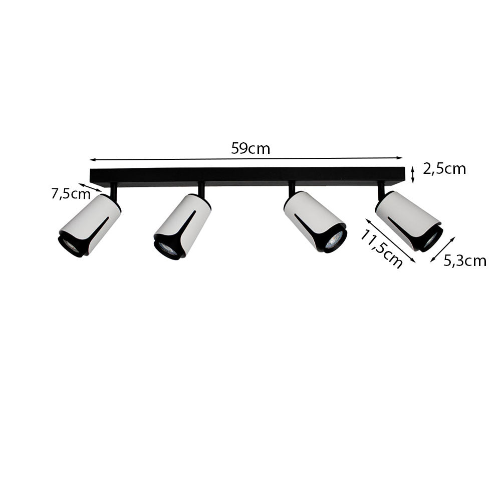 Vierdubbel opbouwspot | Tulip | Wit/ Zwart | 4x GU10 fitting | Afmetingen