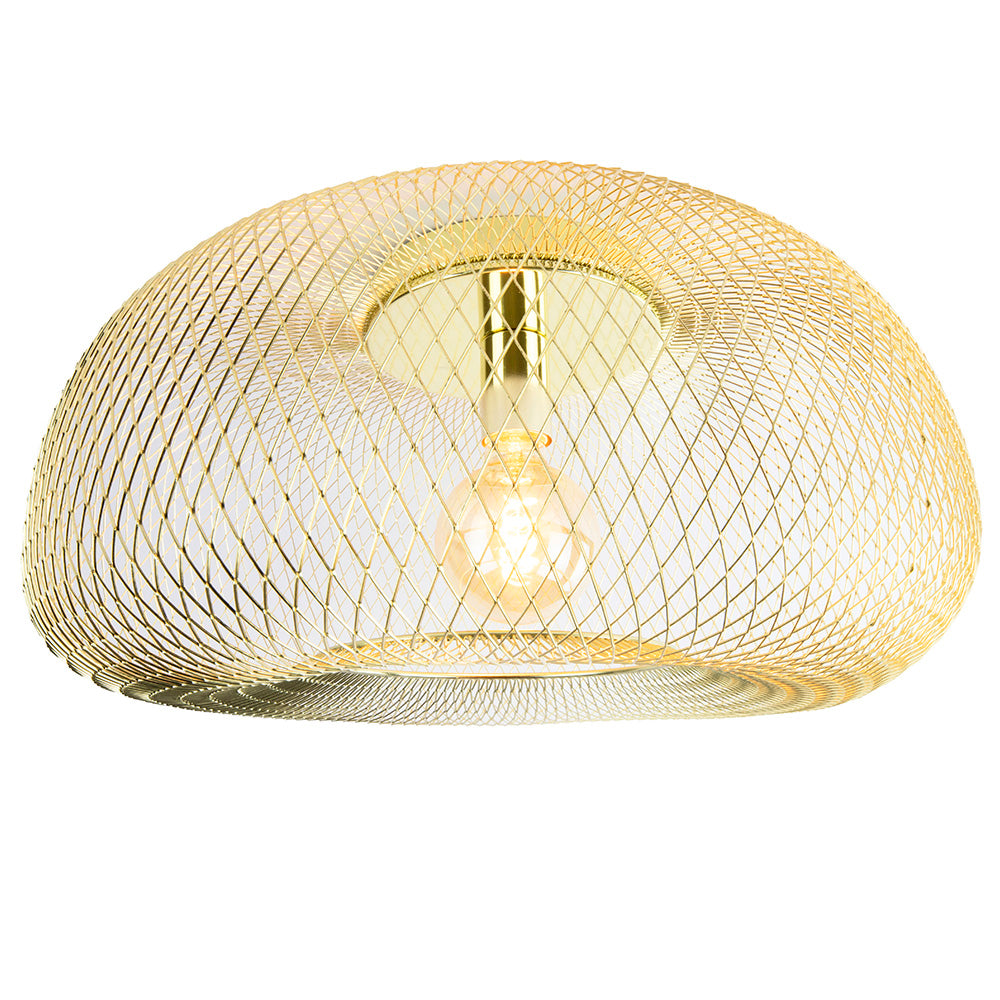 Industriële plafondlamp metaal - E27 fitting - 50cm - Goud - vooraanzicht lamp aan