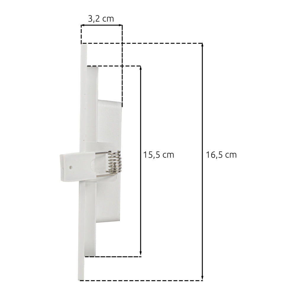 LED inbouw downlight vierkant-12W-155x155mm-CCT - 3 lichtkleuren-zijaanzicht-afmetingen