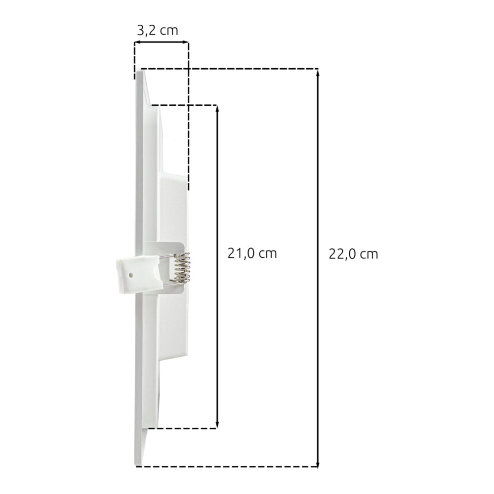 LED inbouw downlight vierkant-18W-210x210mm-CCT-3 lichtkleuren-zijaanzicht-afmetingen