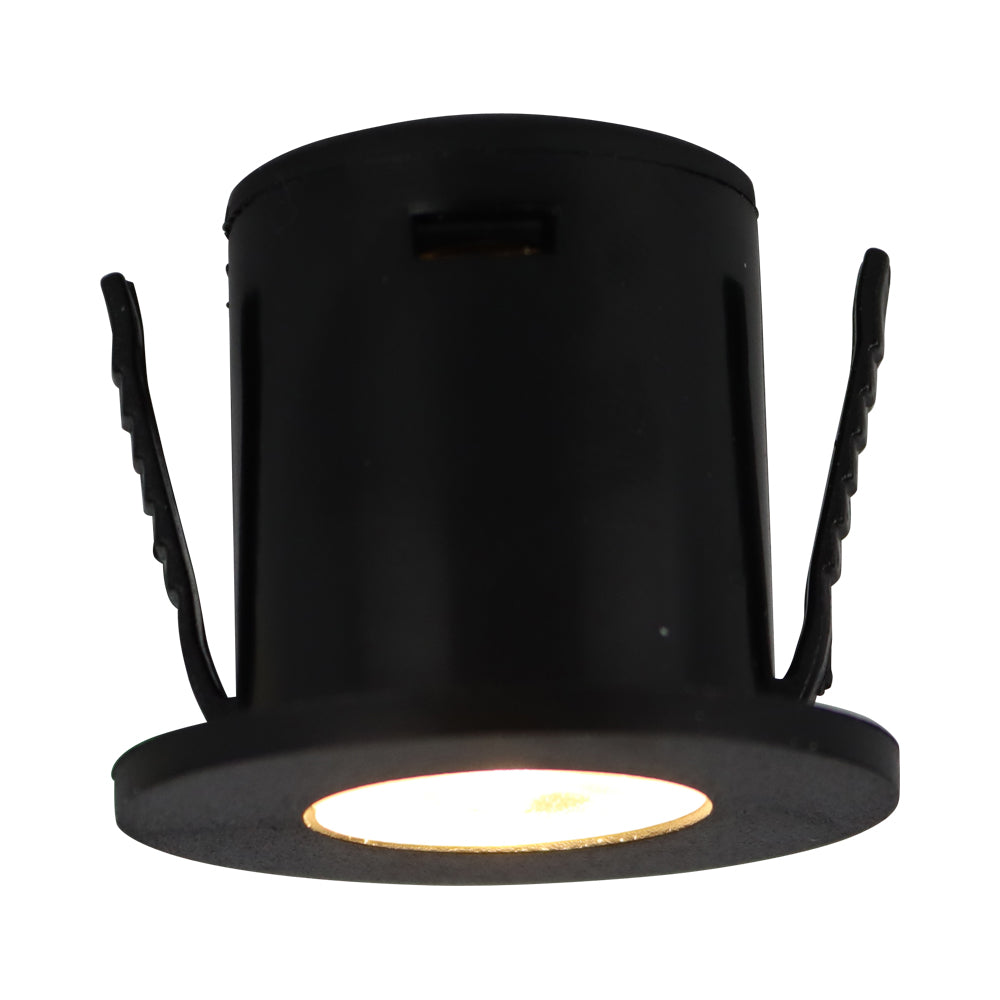 LED Mini inbouwspot | Ø35mm | 1 W | IP20 | Niet dimbaar | Zwart | 3000K warm wit - lamp aan