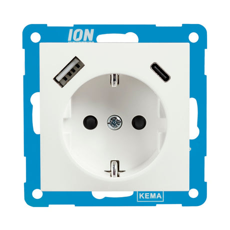 ION - Wandcontactdoos RA - met USB en USB-C - Aplin wit - E1 Serie - vooraanzicht