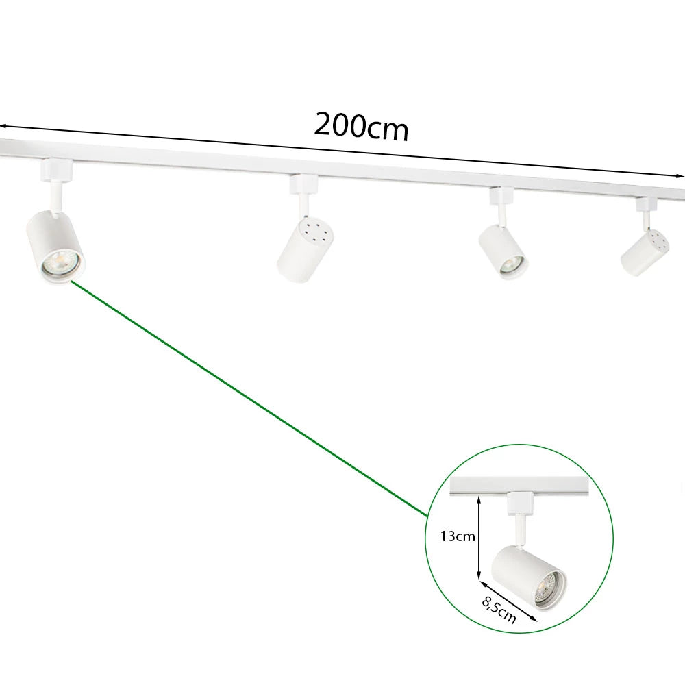 LED 1-Phasen-Schienen | Weiß | 2 Meter | Dimmbar | inkl. 4x Schienenspots