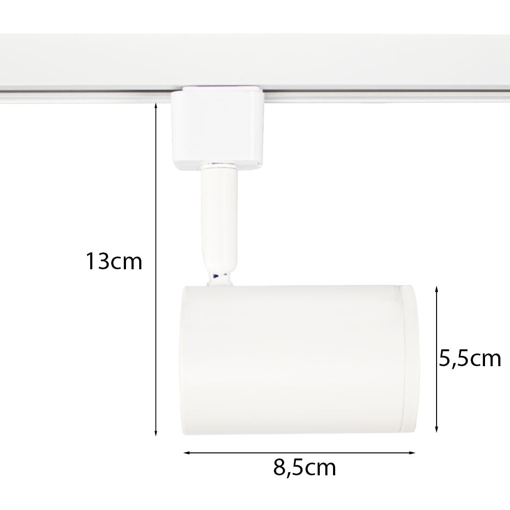 LED 1-fase Railspot Wit GU10 fitting - afmetingenn