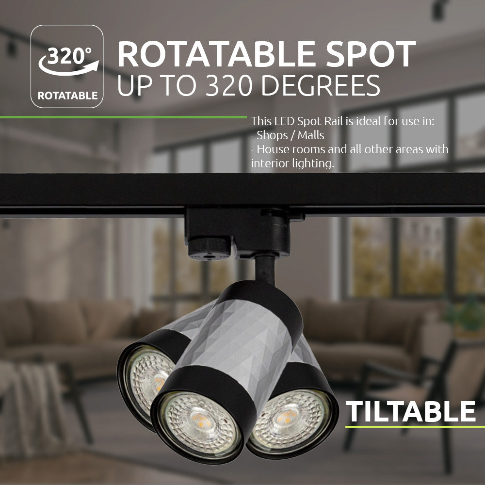 LED 1-fase railspot zwart met zilver dimbaar gu10 fitting - kantelbaar