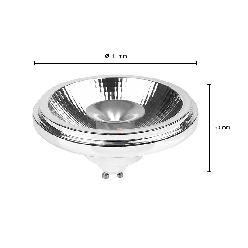 LED AR111 spot 24graden stralingshoek - Witte behuizing - Dimbaar - afmetingen