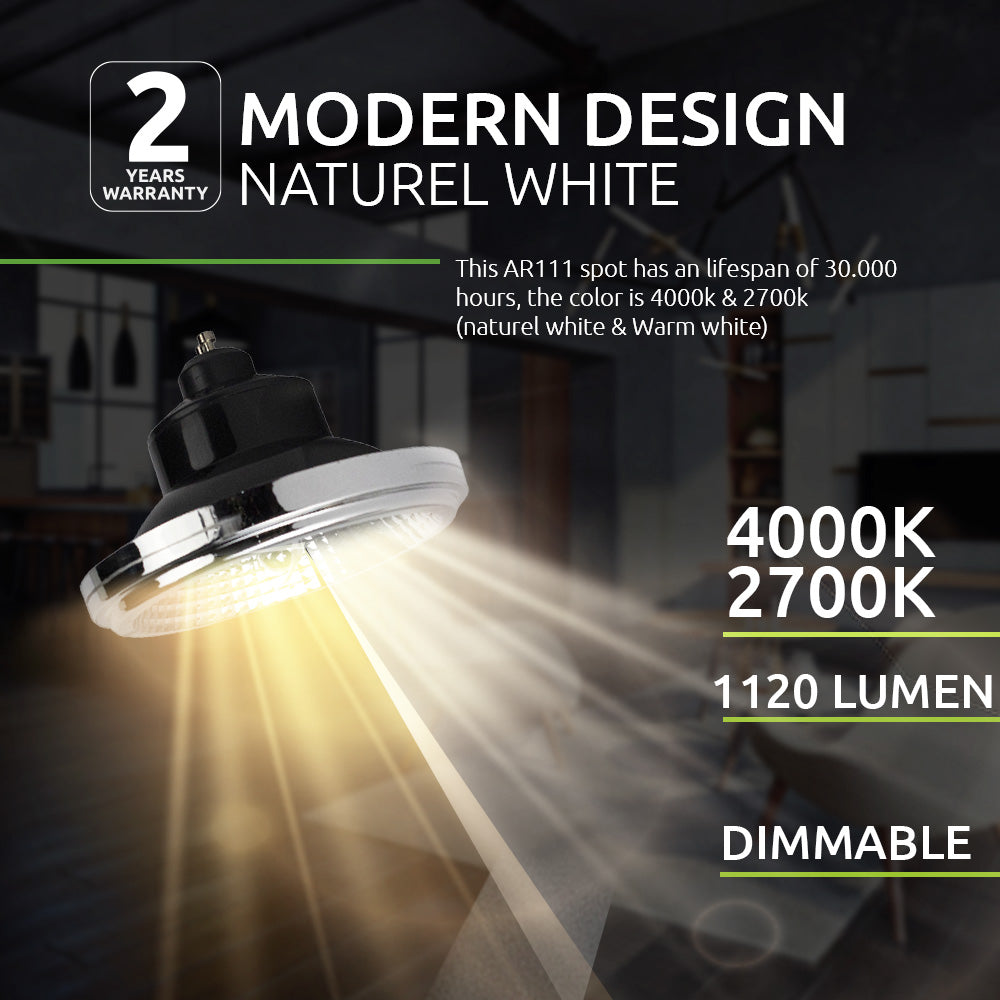 LED AR111 spot - zwart - GU10 fitting - dimbaar - modern